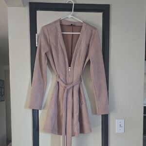 Suede Like Tan Belted Coat